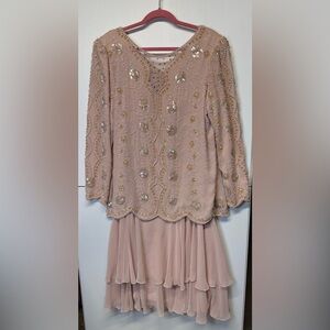 Vtg Jack BryanElegant Beaded Pink Motherof the Bride Midi Dress SeparateSlipDres